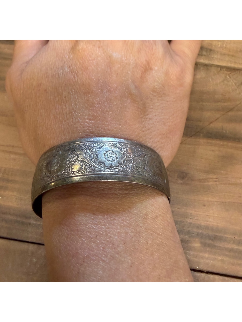 Danecraft floral etched sterling silver cuff bracelet vintage